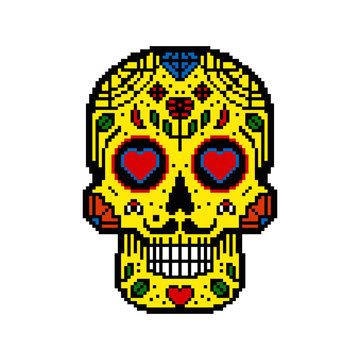 Pixel art Mexican sugar skull/ Day Of The Dead Skull/ Dia de Los Muertos