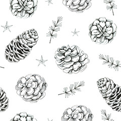 Hand drawn Christmas plants seamless pattern.