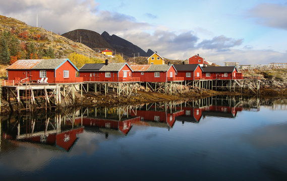 Red cabins at Tind - Lofoten - Norway