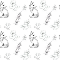 Hand drawn Christmas plants seamless pattern.