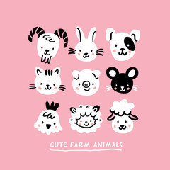 cute doodle cartoon farm animals scandinavian
