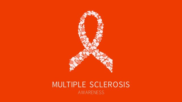 Multiple sclerosis awareness animation of orange dots forming a ribbon. Central nervous system disease. Medical concept. Motion graphics.