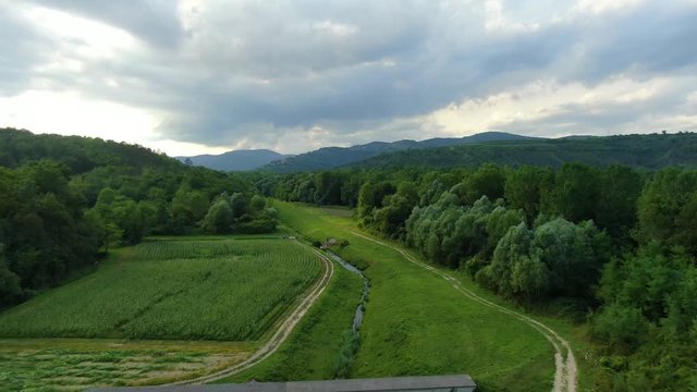 Lake Butoniga Croatia water canal tributary system, Aerial drone flyover shot