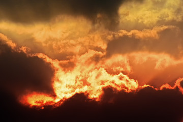 orange sky or blast sky or The explosion cloud sky or Spiritual sun rays through the clouds or Optimistic sunset rays