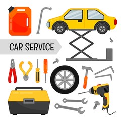 Car workshop equipment vector set.