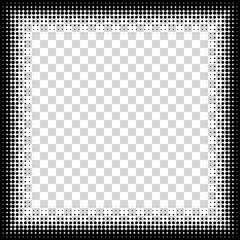 Photo frame, square halftone. Vector frame of points. Decorative overlay element. Isolated background.