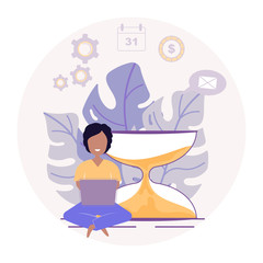 Young business woman sitting with notebook computer.