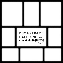 Photo frame monochrome, halftone, comic collage pop art. Vector frame of points. Decorative overlay element. Isolated background.