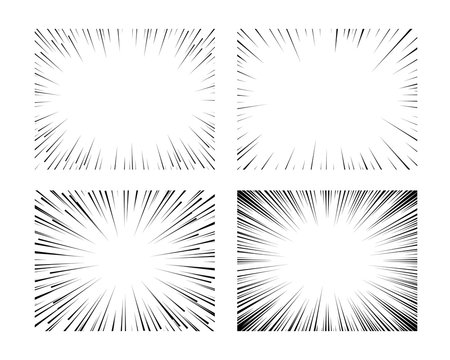 Set of radial lines of speed. Comic design elements on isolated background.