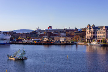 View down from Opera House at skyline of Oslo, Norway