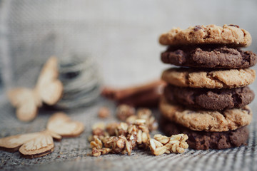 Homemade oatmeal cookies with cinnamon on white background . Healthy Food Snack Concept.