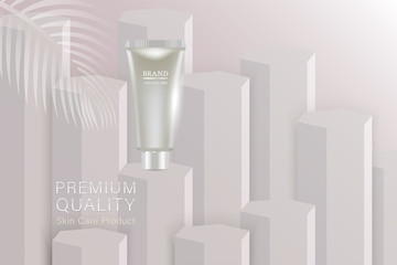 Beauty product ad design, white cosmetic container with collagen solution advertising background ready to use, luxury skin care banner, illustration vector.	