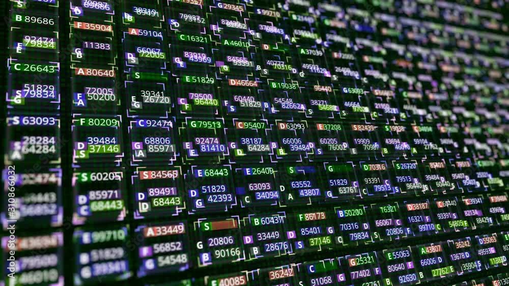 Poster abstract background of numbers in cells. animation. computer background with many colored numbers an