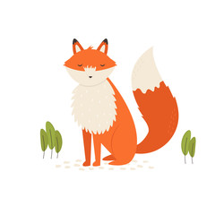 Vector illustration of a nice ginger fox on a lawn