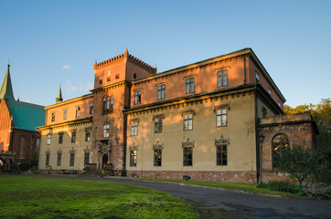Fototapeta na wymiar Potocki Castle in Zator, Poland. The prince's castle was rebuilt into a neo-gothic palace in the first half of the 19th century.
