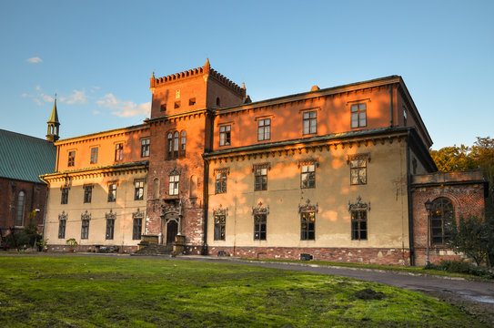Potocki Castle in Zator, Poland. The prince's castle was rebuilt into a neo-gothic palace in the first half of the 19th century.