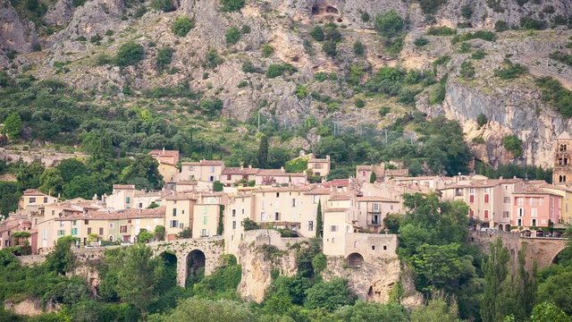 French ancient city in Provence. Connected with the legend of the golden star stretching between the rocks. The city is one of the centers of French porcelain. Moustier St. Marie. France.