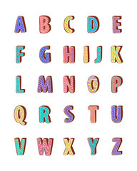 Children's font Gingerbread.  Set of multicolored letters for inscriptions. Vector illustration of an alphabet.