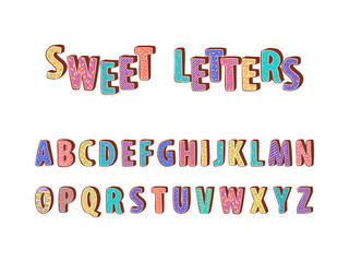 Vector sweet cookie font with fondant, alphabet, typeface, letters, typography.