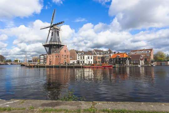 Windmill and Spaarne River, Haarlem, Netherlands