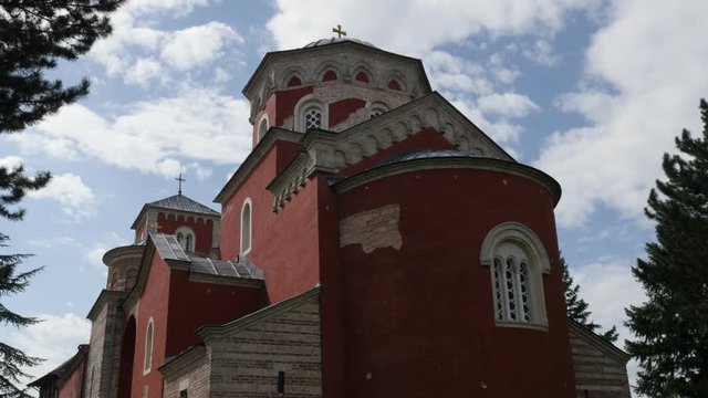 Back side of Zica monastery building 4K tilting video