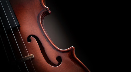 Violin body in the dark with isolated black background