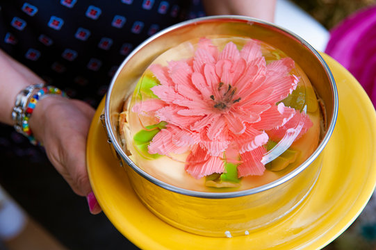 Cake With Edible Jelly Flower In Crystal Gelatin