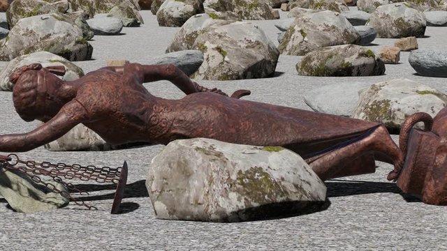 Corrupted Lady Justice lying on the ground