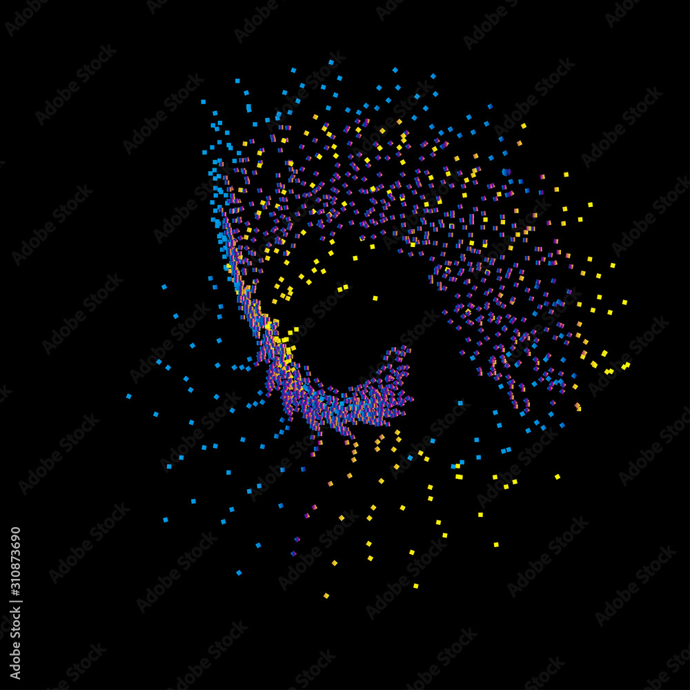 Poster an abstract pattern composed of colored granules.