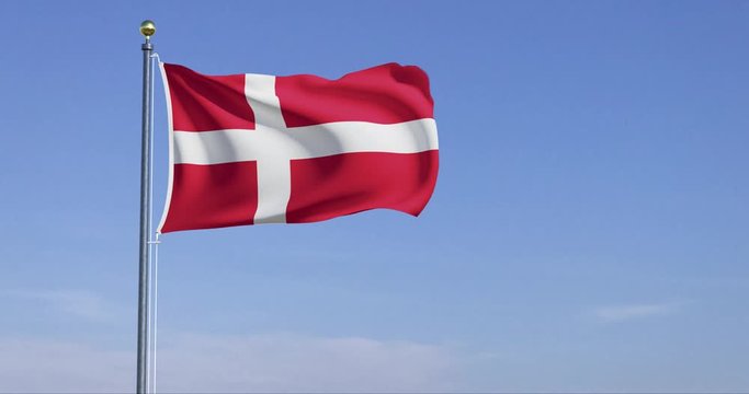 Denmark Flag in front of a clear blue sky - 3D Render