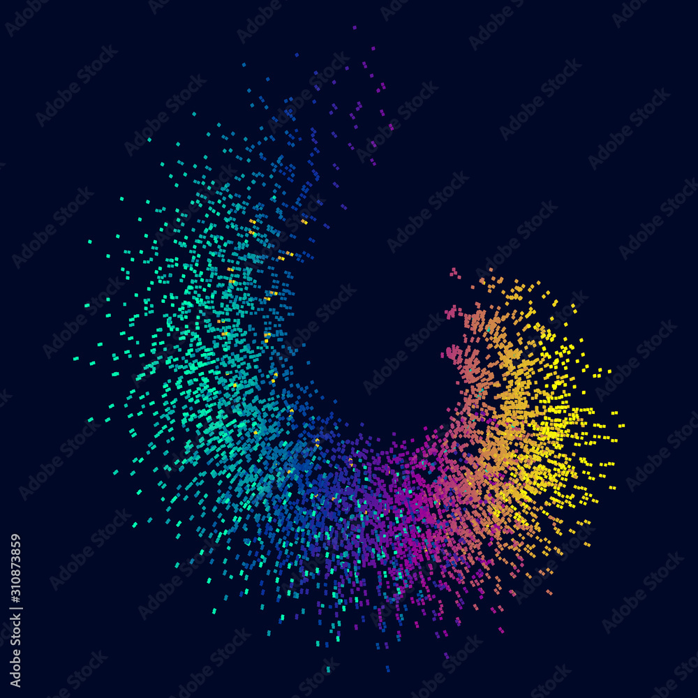 Poster an abstract pattern composed of colored granules.