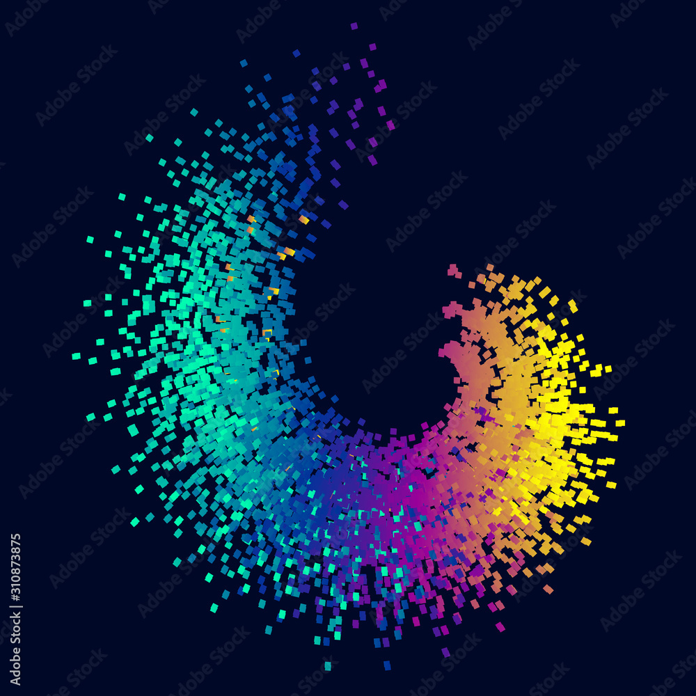 Poster an abstract pattern composed of colored granules.