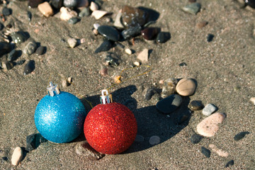Christmas balls at the beach
