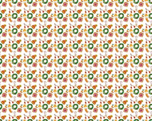  new year christmas holidays holiday pattern set gift tree watercolor drawing illustration