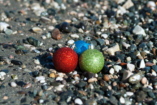 Christmas balls at the beach