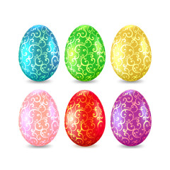 Colored easter egg decorated with floral pattern. Vector. Holiday symbol.