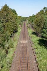 Overhead View of Empty Tracks Through Green Countryside