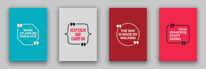 Quote speech bubble blank templates set. Text in brackets on flat paper, citation frames, quote bubbles. Textbox isolated on color background. Modern typography flat design cloud. Vector illustration.