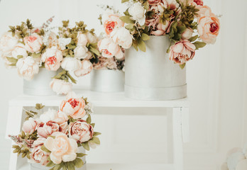  flower composition in a flower shop. gift box with flowers. 