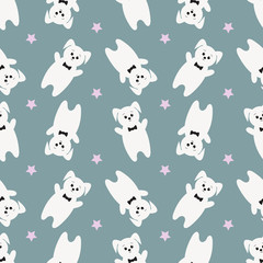Seamless pattern with cartoon dog. Vector illustration for kids. 