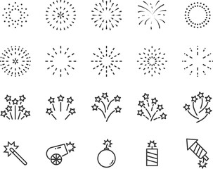 set of firework icons, celebration, boom,