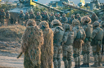 Army parade, military force uniform soldier row march