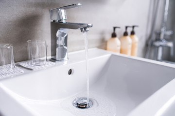 Modern bathroom faucet, Very high end faucet, sink, and counter in a luxury bathroom