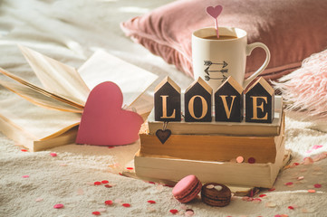 Happy Valentines Day postcard. Love concept for mothers day and valentines day. Hearts and the...