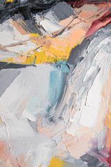 Painting in multicolored tones. Conceptual abstract painting of a couple wolves. Closeup of a...