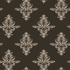 Beige vector seamless pattern. Texture for fabrics or packaging in brown color with floral elements.