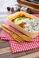 cod fish sauce virgin rice and red quinoa