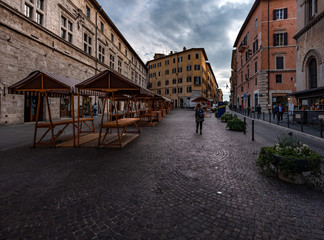 Walking in the streets of Perugia. New Year mood. Christmas. Italy.