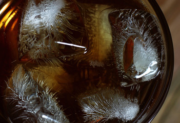 top view of a drink glass with ice cubes