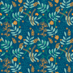 Varieties of leaves and plants. Vector seamless pattern. Picture for Wallpaper, wrapping paper or fabric project